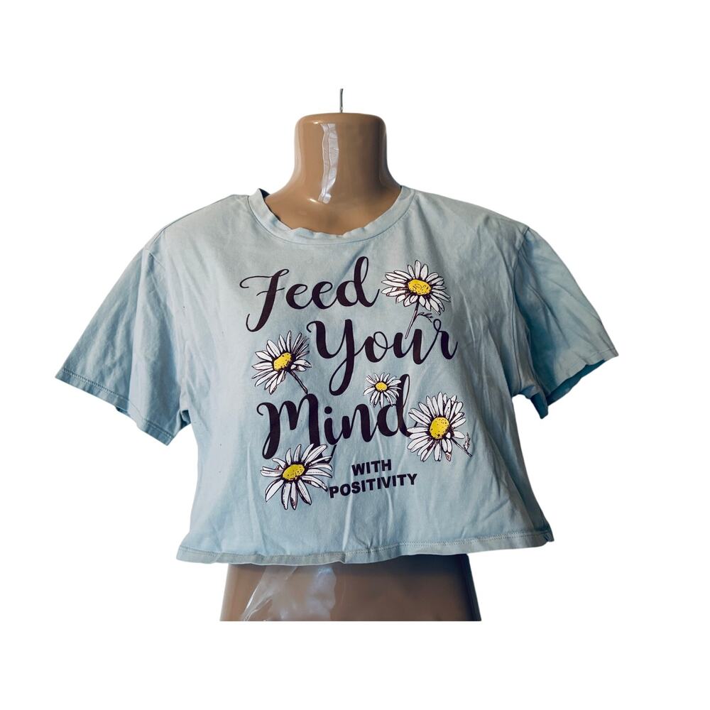 Organic Generation “Feed Your Mind with Positivity” Blue Cropped T-Shirt MED